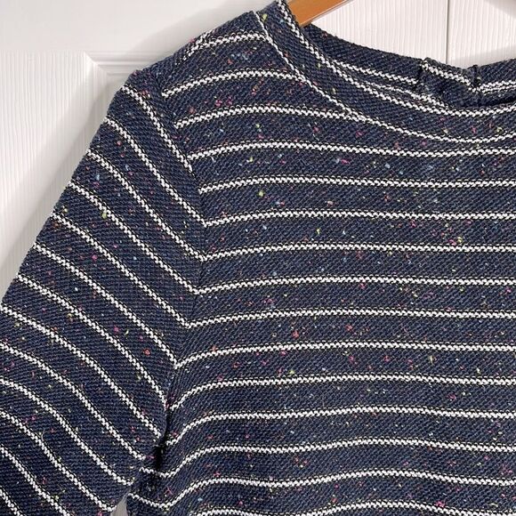 ANN TAYLOR LOFT Navy Blue & White Striped Long Sleeve Drop Waist Dress | Small - Picture 4 of 12